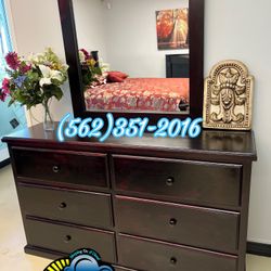 Cherry Six Drawer Pinewood Cajonera Comoda With Mirror New 