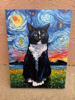 Tuxedo Cat at Night Museum print