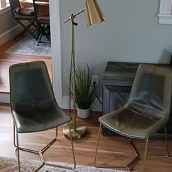 Pair Of West Elm Slope Leather Dining Chairs And Lamp Set