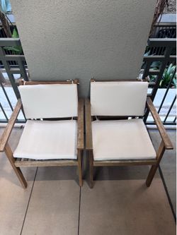 Set of 2 Wood Patio Armchairs w/ Washable Cushions – 24x24