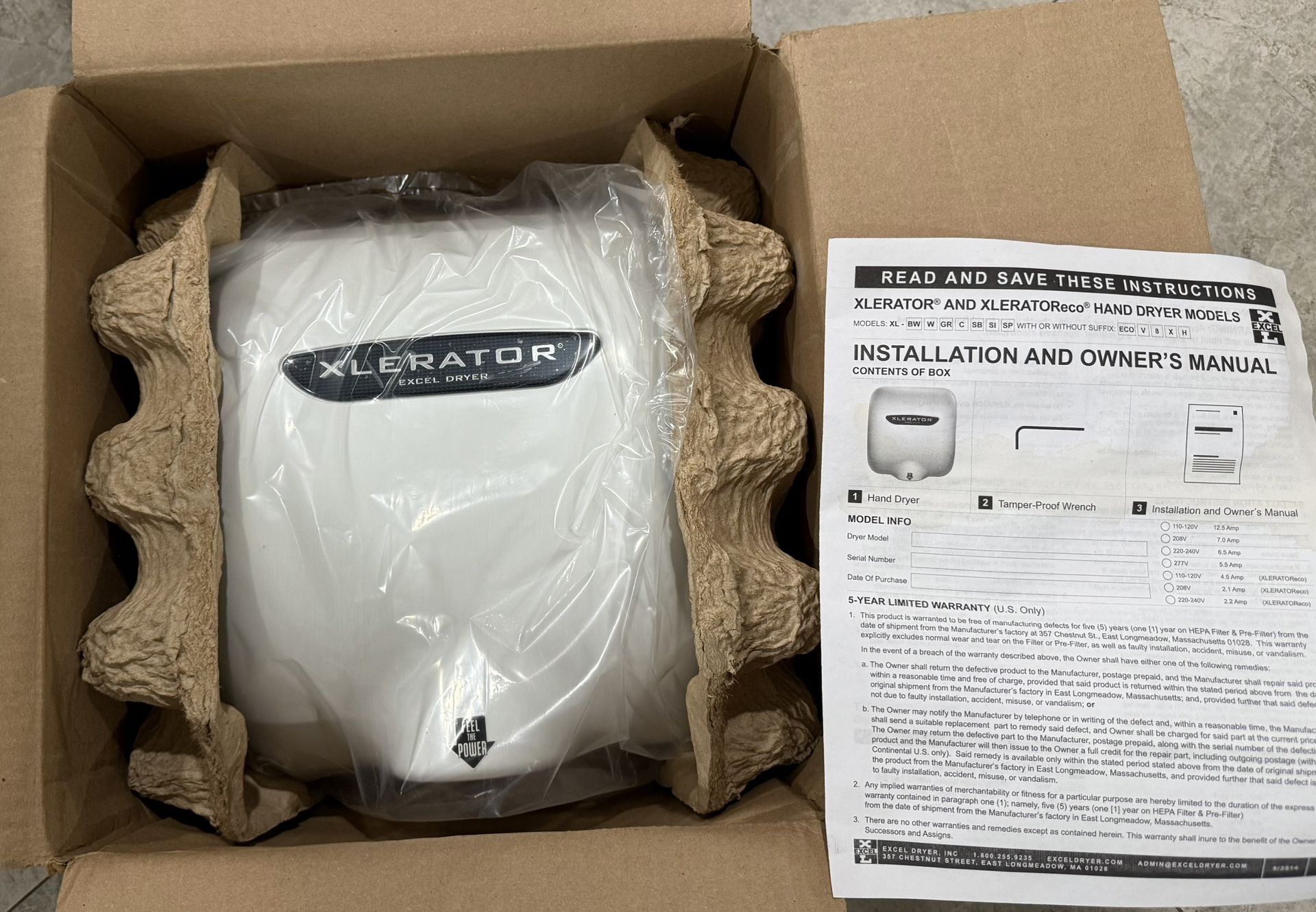 Excel Dryer XL-BW-ECO XLERATOReco Energy Efficient Hand Dryer - White Polymer,