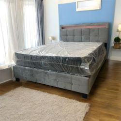 Brand New King Bed Frame With LED lights, Mattress & Boxspring All Included For Only $519 🚨 Ready For Delivery 🚚 