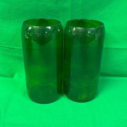 Large Green Glass Candle Holders 