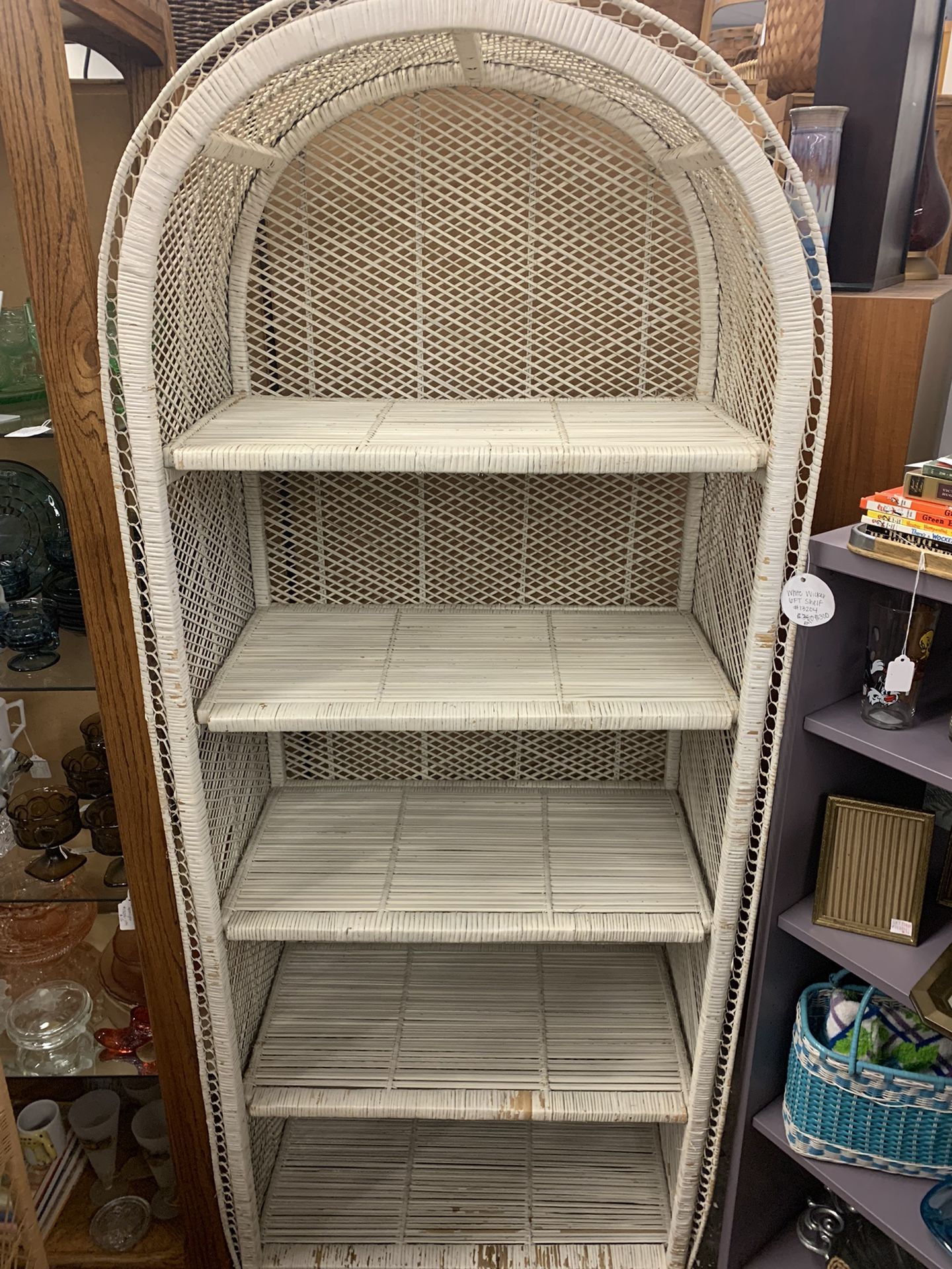 6ft White Wicker bookshelf