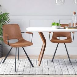 Barstools Dining Armchair Brown Leather 2 Pcs 