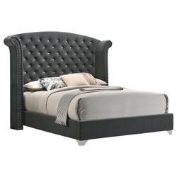 223381Q Melody Upholstered Queen Wingback Bed Grey
