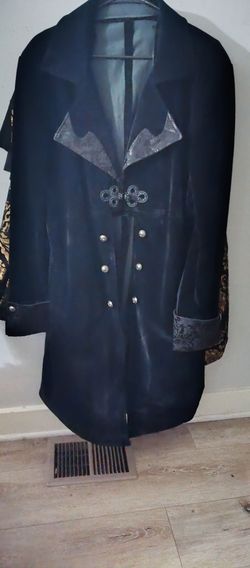 Gothic Mens Frock Coat Trench Victorian Size Medium Velvet Brocade Style Pinup
