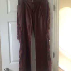 Leather red fringe pants size 12 never worn