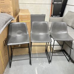 3 Leather Bar Stools 
