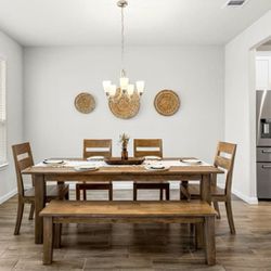 Crate & Barrel Basque Dining Room Table, Bench, And 5 Chairs