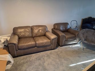 Brown Leather Loveseat and Armchair Set