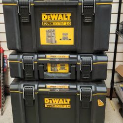Durable black plastic tool tower is a 3-piece modular set from the DeWalt ToughSystem 2.0 line. It has an IP65 dust and water resistance rating to pro