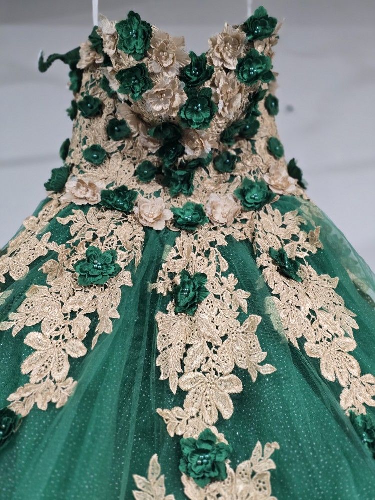 Emerald / Champagne Sweet 16/ Quinceanera Gown