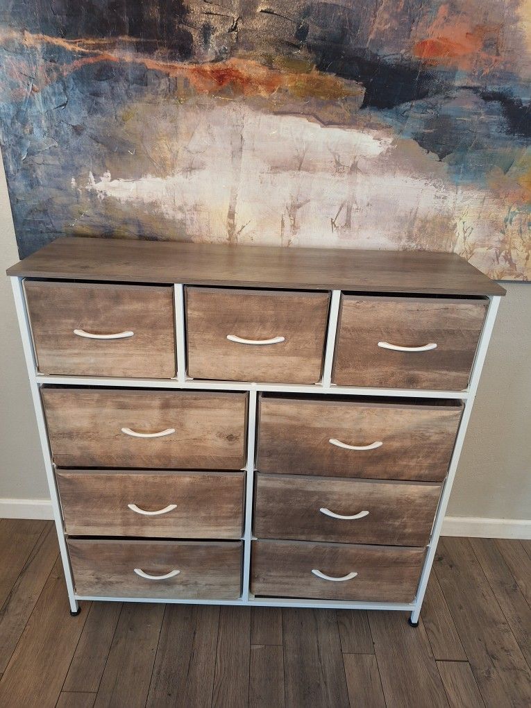 Fabric Storage With Wood Top Metal Frame