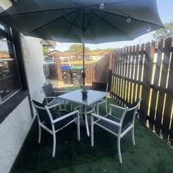 4 Metal Chairs - Patio Set With Umbrella 