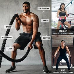 papababe Pro Battle Ropes with Anchor Strap Kit - 100% Poly Dacron Heavy Battle Rope for Strength Training, Cardio Workout, Crossfit, Fitness Exercise