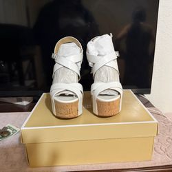 White Michael Kors high heels with wooden base size 7