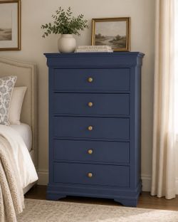 Navy blue tall 5 drawer modern dresser