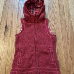 The North Face Womens Vest Extra Small XS Red Hoodie Full Zipper Fleece Jacket