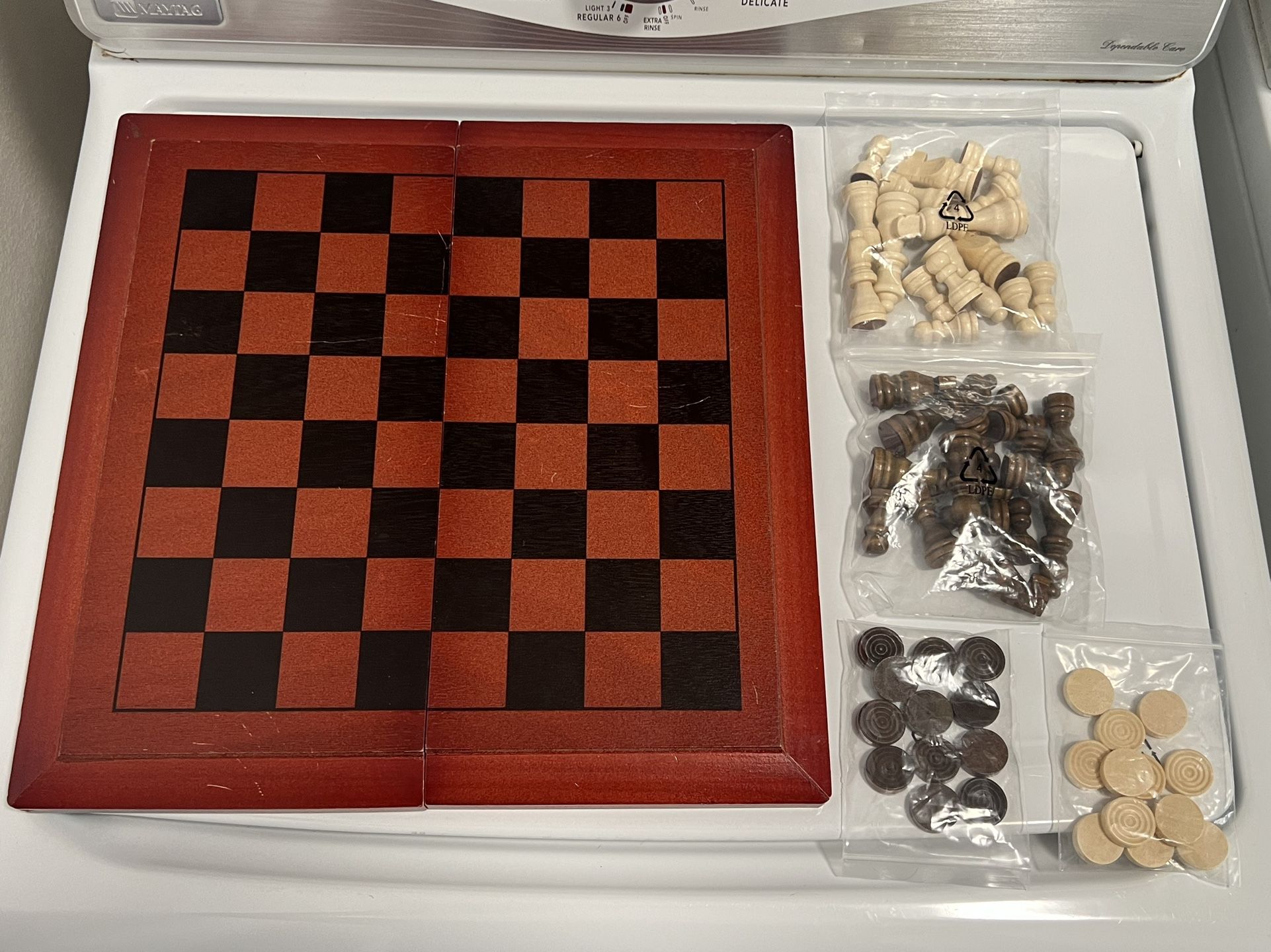 Wooden fold up chess/checkers board 