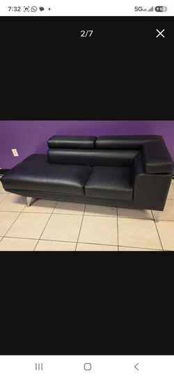 Black Leather Sofa with Chrome Legs