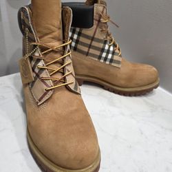 CUSTOM BURBERRY TIMBERLAND BOOTS!! 8.5 MENS