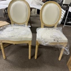 Set of 4 French Dining Chairs, Beige, Natural