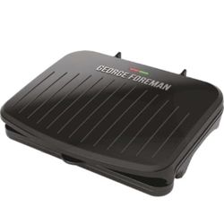 George Foreman Family-Size Grill & Panini Press, Nonstick Ceramic Coating, Fat-Removing Slope, Adjustable Angle, Indoor/Outdoor Use