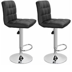 Set of 2 Adjustable Bar Stools PU Leather Modern Dinning Chair with Back