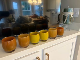 Set of 6 glassybaby votive candle holders in Fall colors