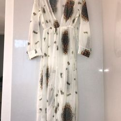 White And Cheetah Print Long Sleeve Swimsuit Cover Up 