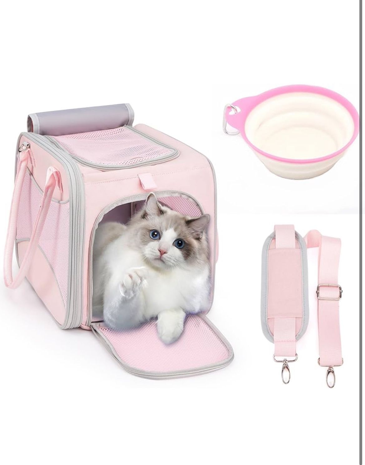 Brand: LOEFAY Cat Carrier, Pet Carrier Portable Bag Airline Approved Max 15lbs, Soft Sided Cat Carrier with Solid Outer Frame Design, Foldable Bowl, A