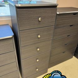 New Grey Thin 5 Drawer Wood Dresser Cajonera 
