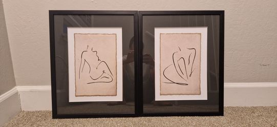 Set of 2 Framed Minimalist Figure Line Art Prints