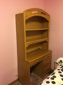 Solid oak work desk and hutch