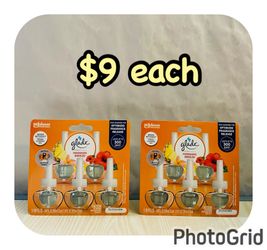 Glade PlugIns scented oil, 5 refills each pack. $9 each pack
