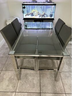 Glass Top Table with Chairs, Center Table and End Table Matching Set