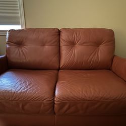 Macy’s Myia Leather Sofa & Loveseat – Cognac Leather – Excellent Condition