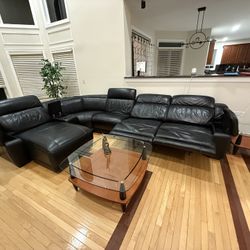 Black Genuine Leather Sectional Sofa - Power Recliners & Storage - Pickup in Marlboro, NJ