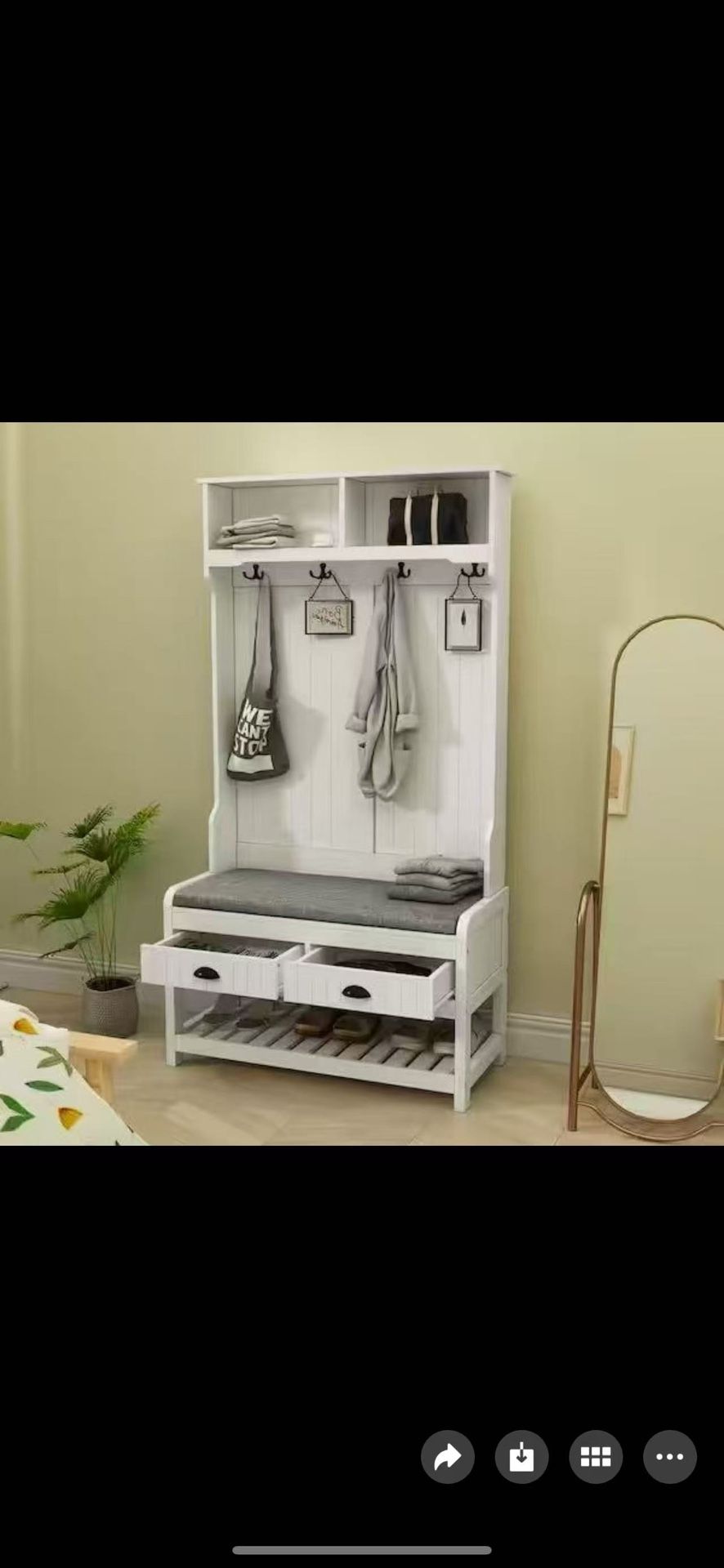 ❤️ 3-in-1 Hall Tree, Entryway Bench with Coat Rack, Mudroom Bench with Shoe Rack, 2 Storage Drawers, 4 Hooks and Padded Seat Cushions for Hallway, Whi