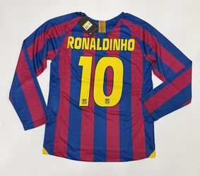 Mens Barcelona Home Long Sleeve Ronaldinho Jersey