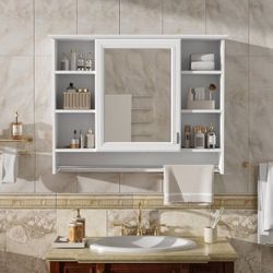 36 in. W x 28.7 in. H Rectangular White Wood Medicine Cabinet