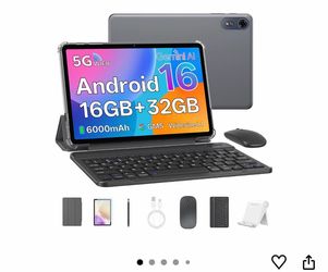 Tablet 10 Inch, Android 16 Tablet with Keyboard, 16GB RAM + 32GB, Gray