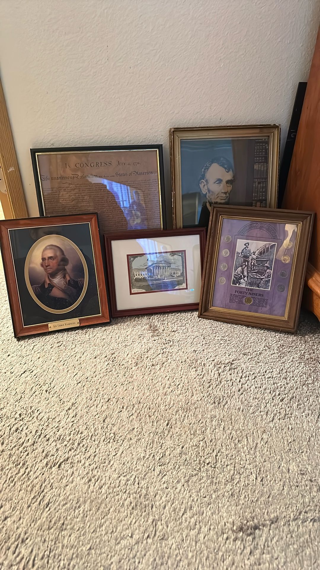 5 Framed Photos Supreme Court Presidents 49er Gold Rush Nickels Patriotic