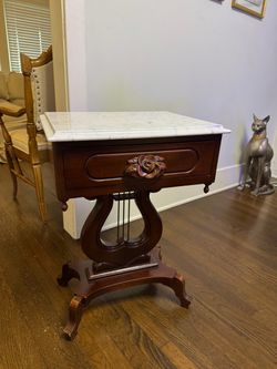 1960s Marble Top Accent Table With Harp Motif