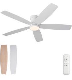 52 inch White Flush Mount Ceiling Fans with Lights and Remote