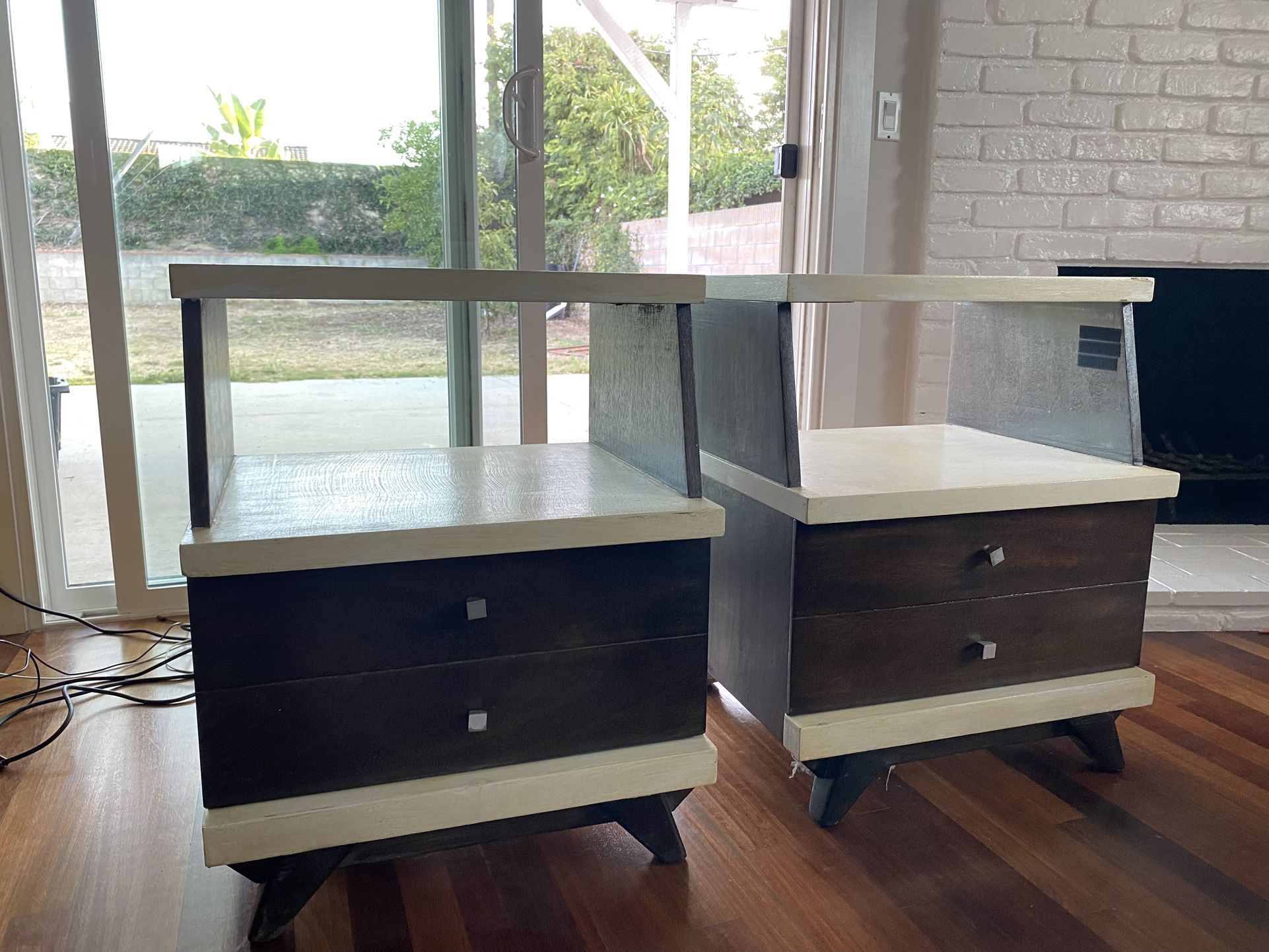 2 x Bed Side Table Nightstand Wooden Dresser Set Mid Century Modern Aesthetic Great Condition with signs of wear