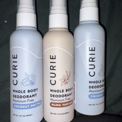 Curie Whole Body Deodorant Sprays in 1 Warm Vanilla & 2  Coconut Nectar scents -95129