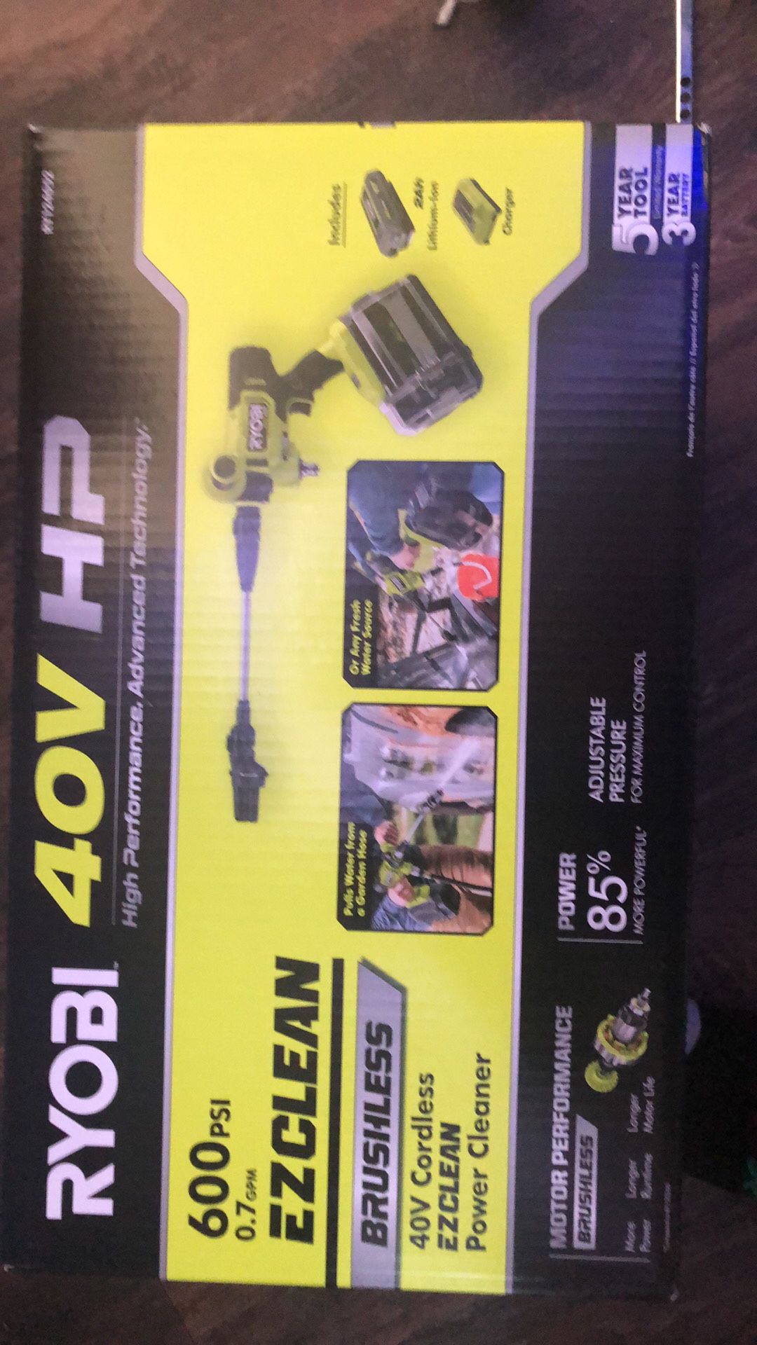 Ryobi 40v Brushless 600psi Pressure Washer, Battery, charger And Accessory Combo