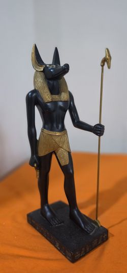 Vintage Egyptian God Anubis Figure w/ Hieroglyphics 8.5"x3.5"x2.25" Excellent